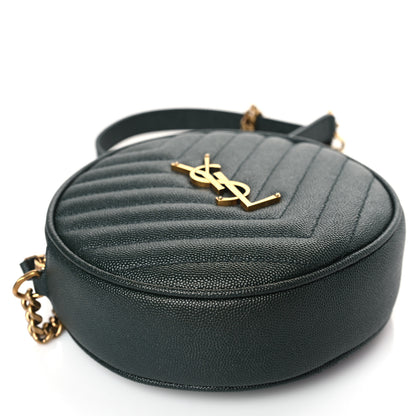 Saint Laurent Grain De Poudre Matelasse Chevron Quilted Round Vinyle Camera Bag New Vert Fonce 8 of 10