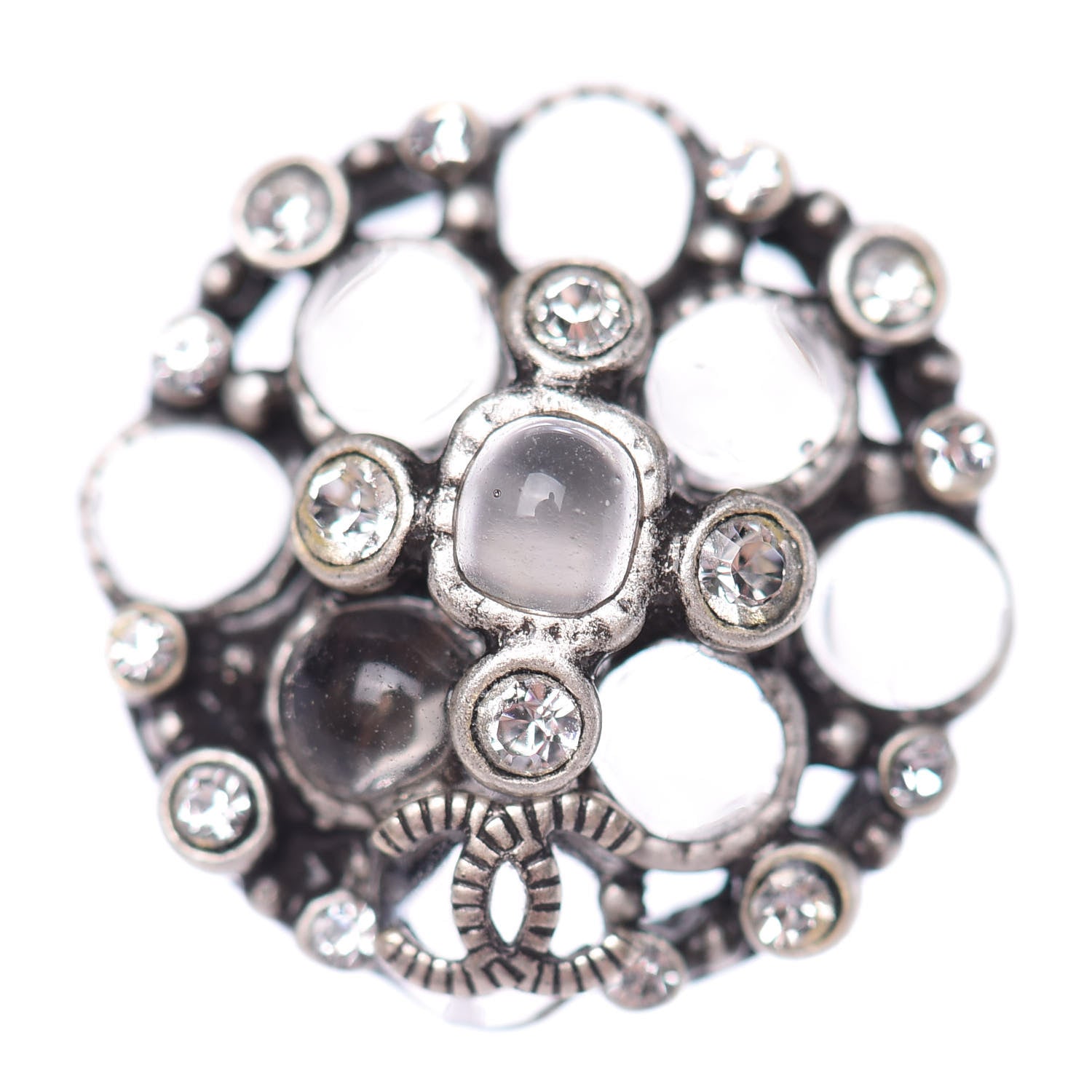 Chanel Crystal CC Round Earrings Silver 3 of 5