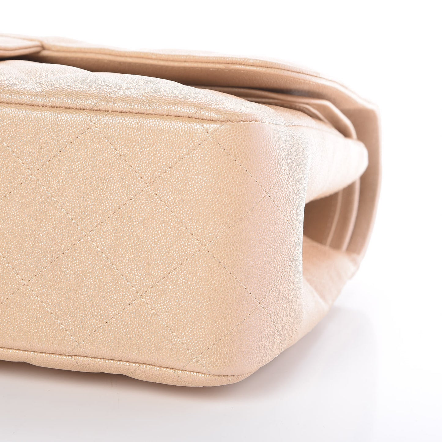 Iridescent Caviar Quilted Jumbo Double Flap Beige