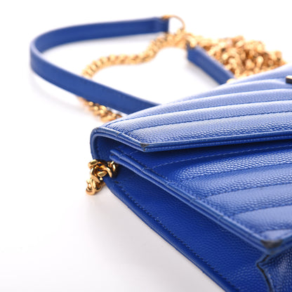 Saint Laurent Grain De Poudre Matelasse Chevron Monogram Envelope Chain Wallet Blue Majorelle 15 of 17