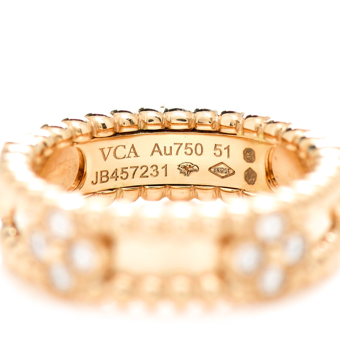 18K Yellow Gold Diamond Sweet Perlee Clovers Ring 51 5.75