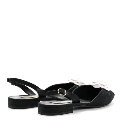 Chanel Grosgrain Camellia Slingback Flats 39.5 Black White 13 of 36