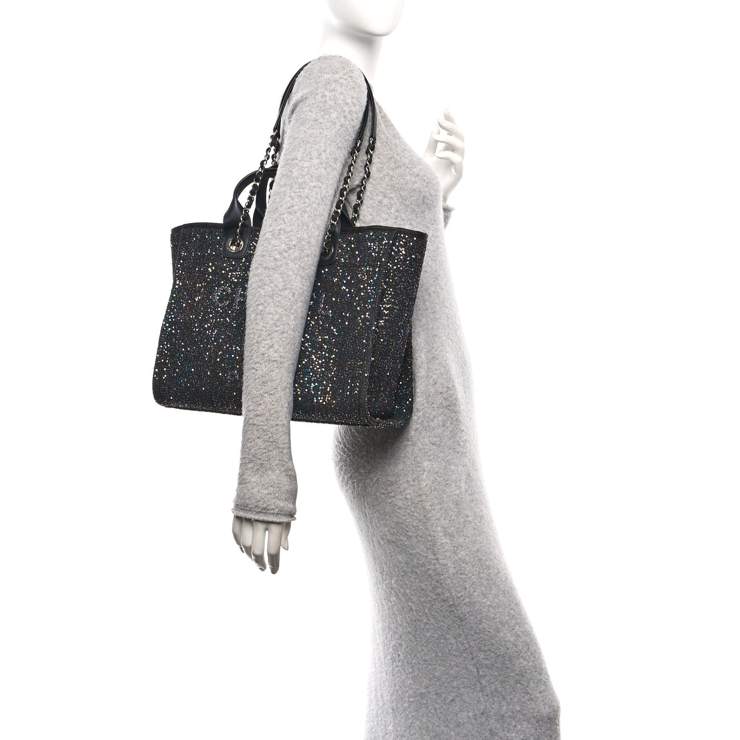 Calfskin Sequin Small Deauville Tote Black