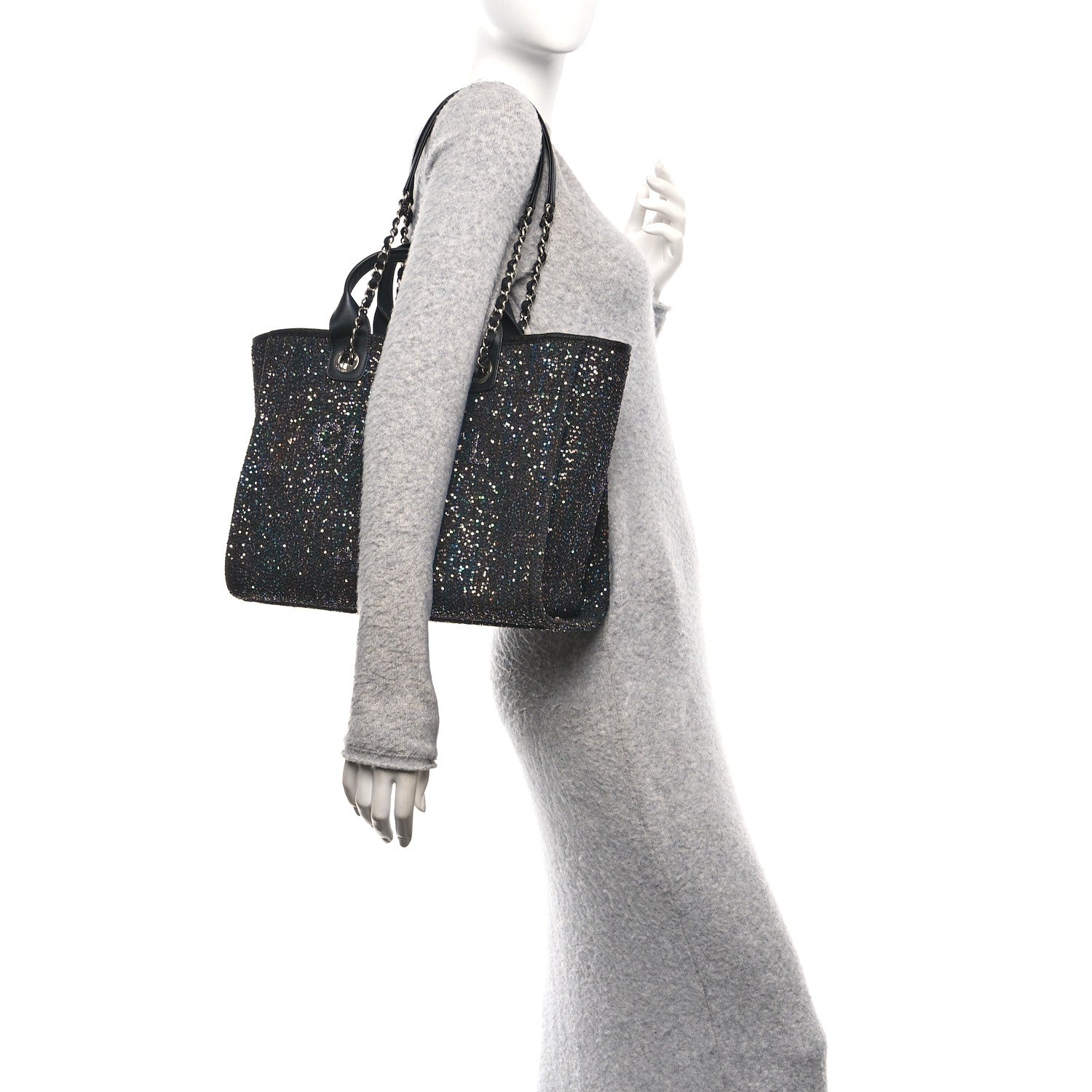 Chanel Calfskin Sequin Small Deauville Tote Black 3 of 10