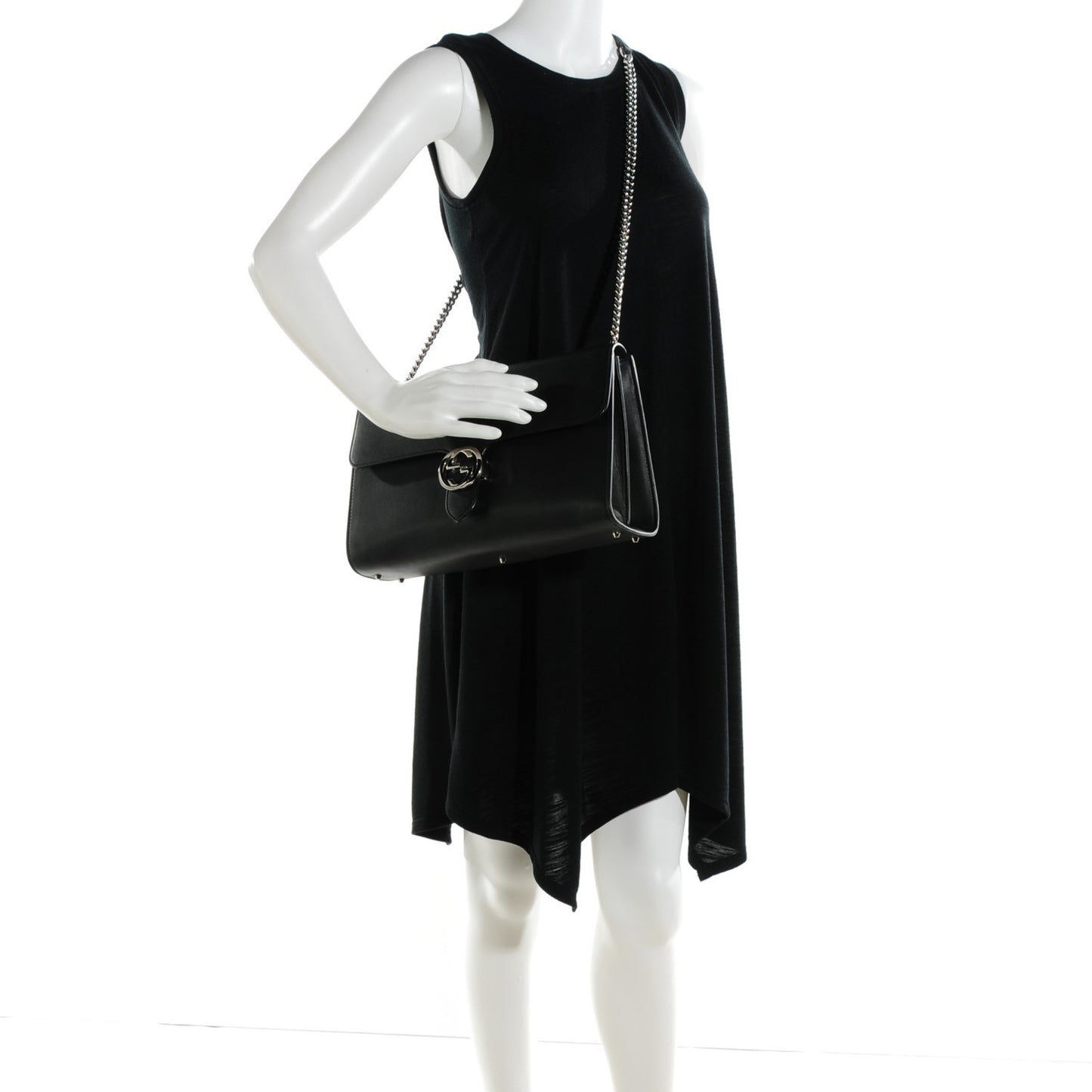 Moon Calfskin Medium Interlocking G Shoulder Bag Black