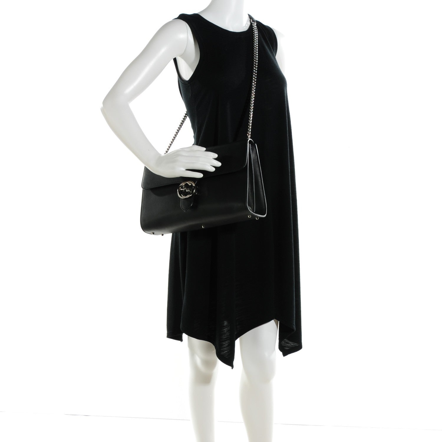 Gucci Moon Calfskin Medium Interlocking G Shoulder Bag Black 2 of 7