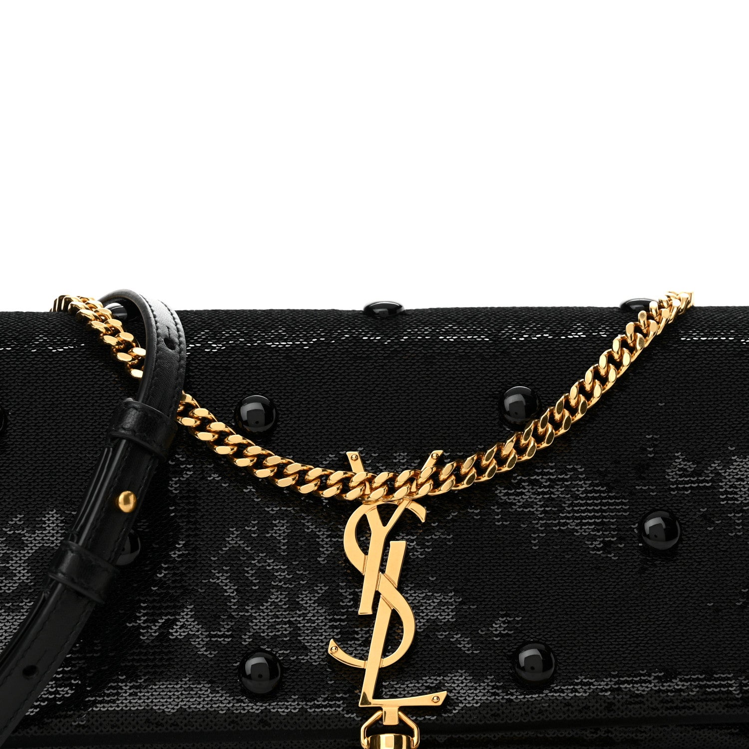 Saint Laurent Sequin Satin Monogram Tassel Kate 99 Black 8 of 10