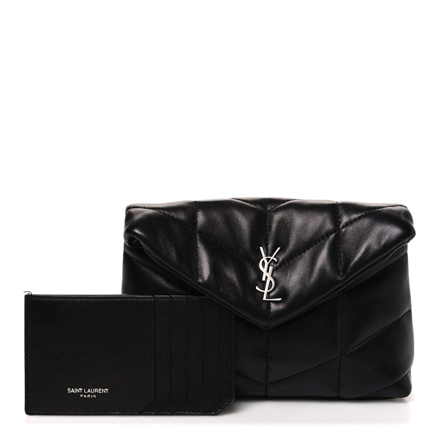 Saint Laurent Lambskin Monogram Loulou Puffer Pouch Clutch Black 3 of 9