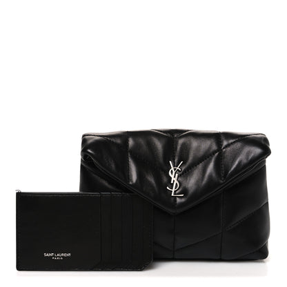 Saint Laurent Lambskin Monogram Loulou Puffer Pouch Clutch Black 3 of 9