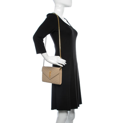 Saint Laurent Grain De Poudre Matelasse Chevron Monogram Chain Wallet Nude Powder 2 of 9