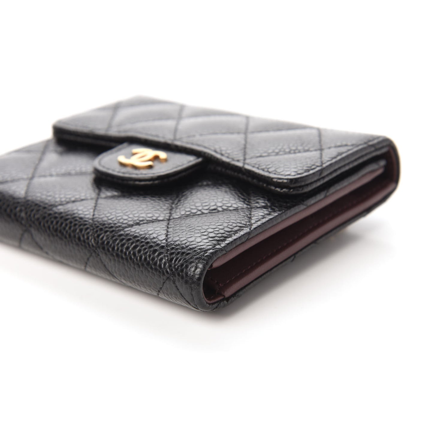 Caviar Quilted Compact Flap Wallet Black