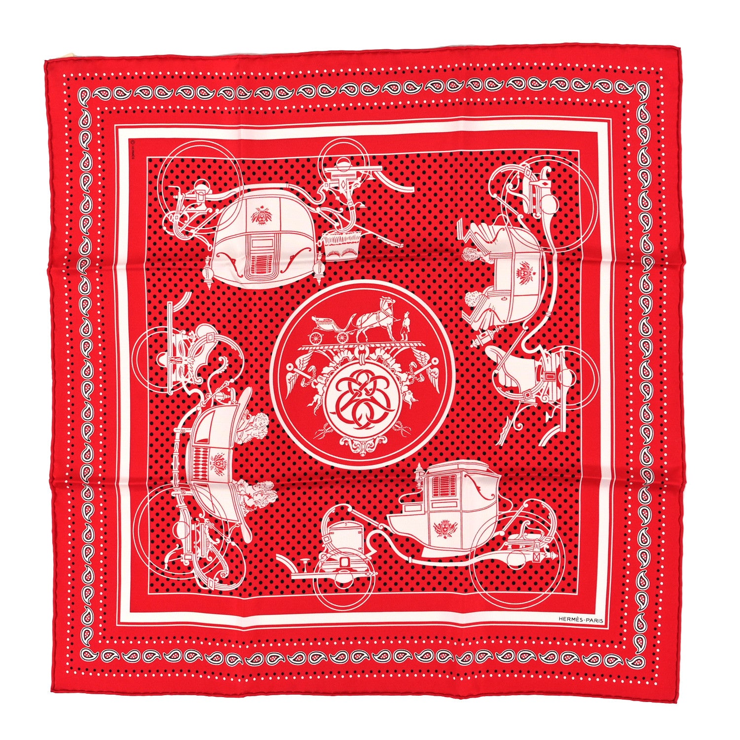 Hermes Cashmere Silk Ex-Libris Bandana Scarf 55 Rouge White Black 1 of 3