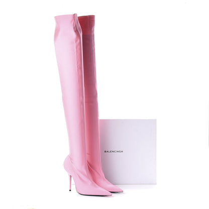 Balenciaga Spandex Pointed Toe Knife Thigh High Boots 39 Rose Dragee 9 of 9