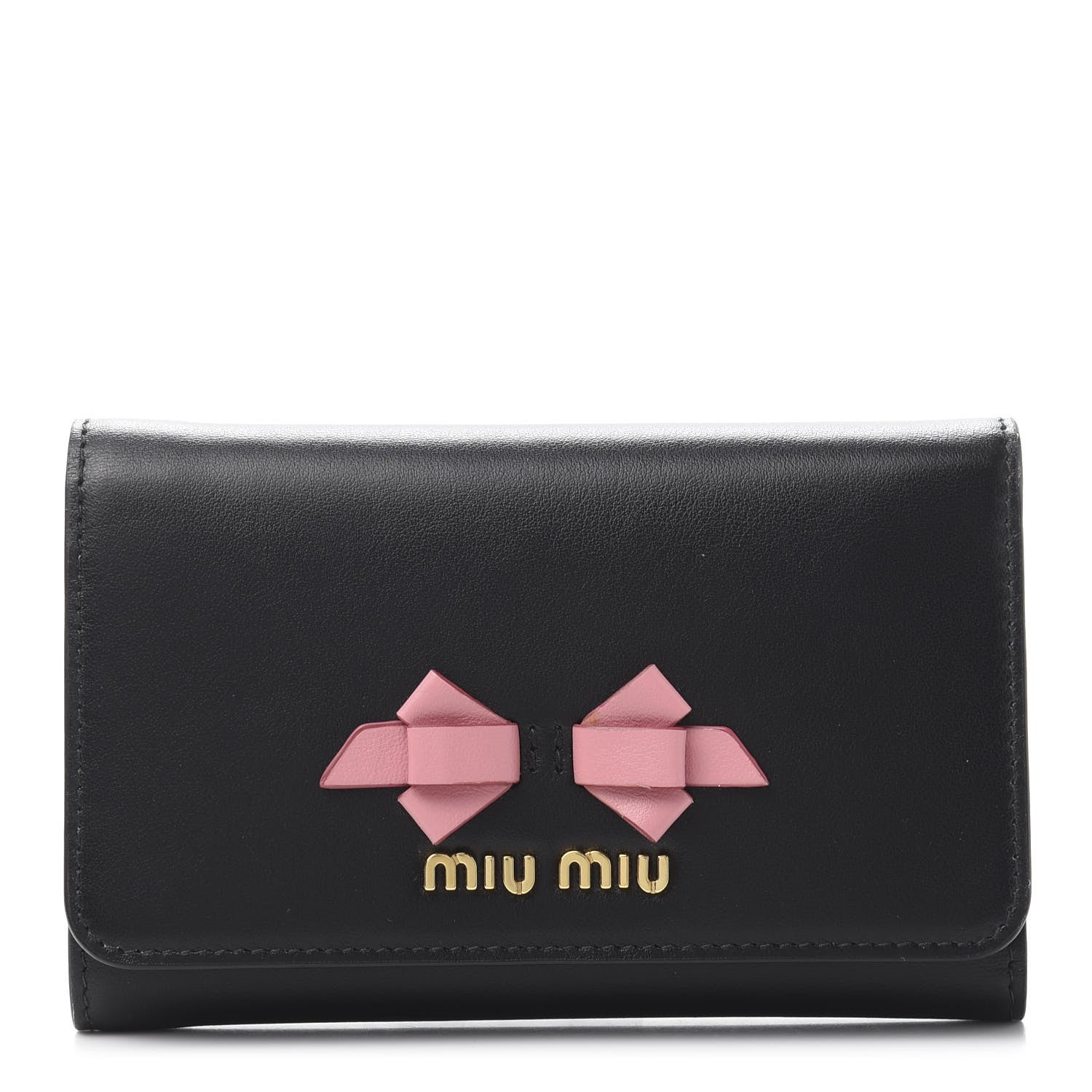 Miu Miu Soft Calf Bow Wallet Black Petalo 1 of 7
