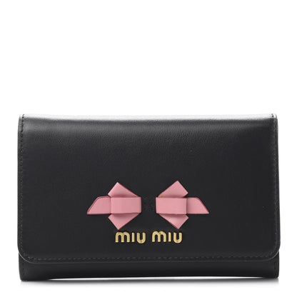 Miu Miu Soft Calf Bow Wallet Black Petalo 1 of 7