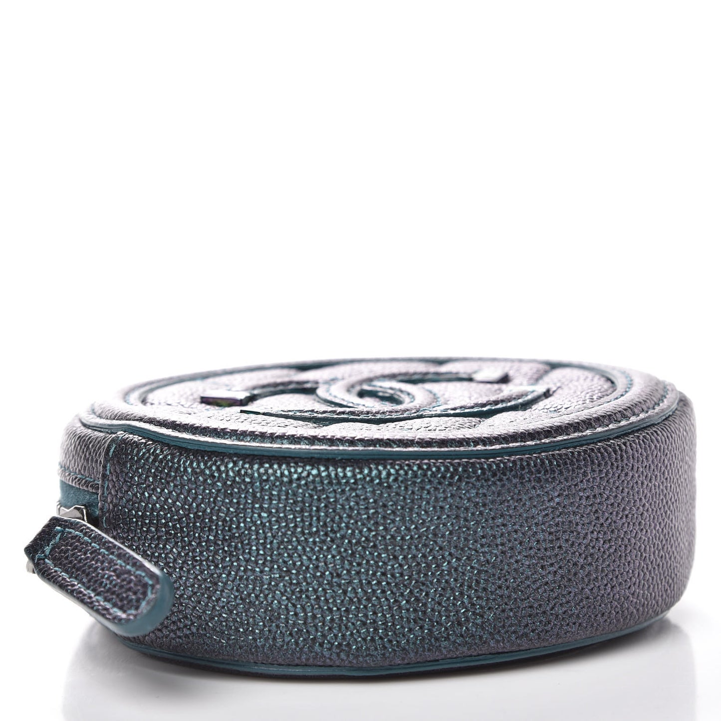 Iridescent Caviar Quilted Filigree Zip Around Classic Coin Purse Dark Turquoise