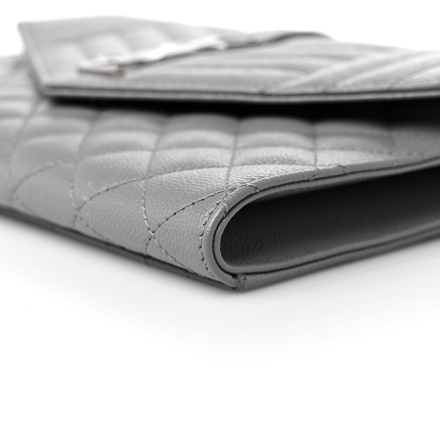 Saint Laurent Grain De Poudre Textured Mixed Matelasse Triquilt Monogram Clutch Storm 9 of 10