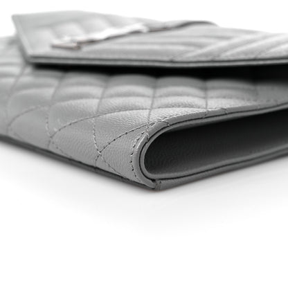Saint Laurent Grain De Poudre Textured Mixed Matelasse Triquilt Monogram Clutch Storm 9 of 10