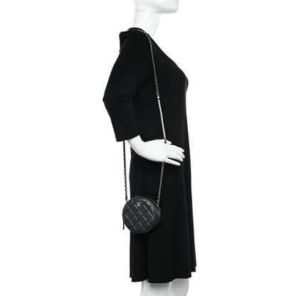 Chanel Iridescent Lambskin Quilted Pearl Round Clutch With Chain Black 2 of 10