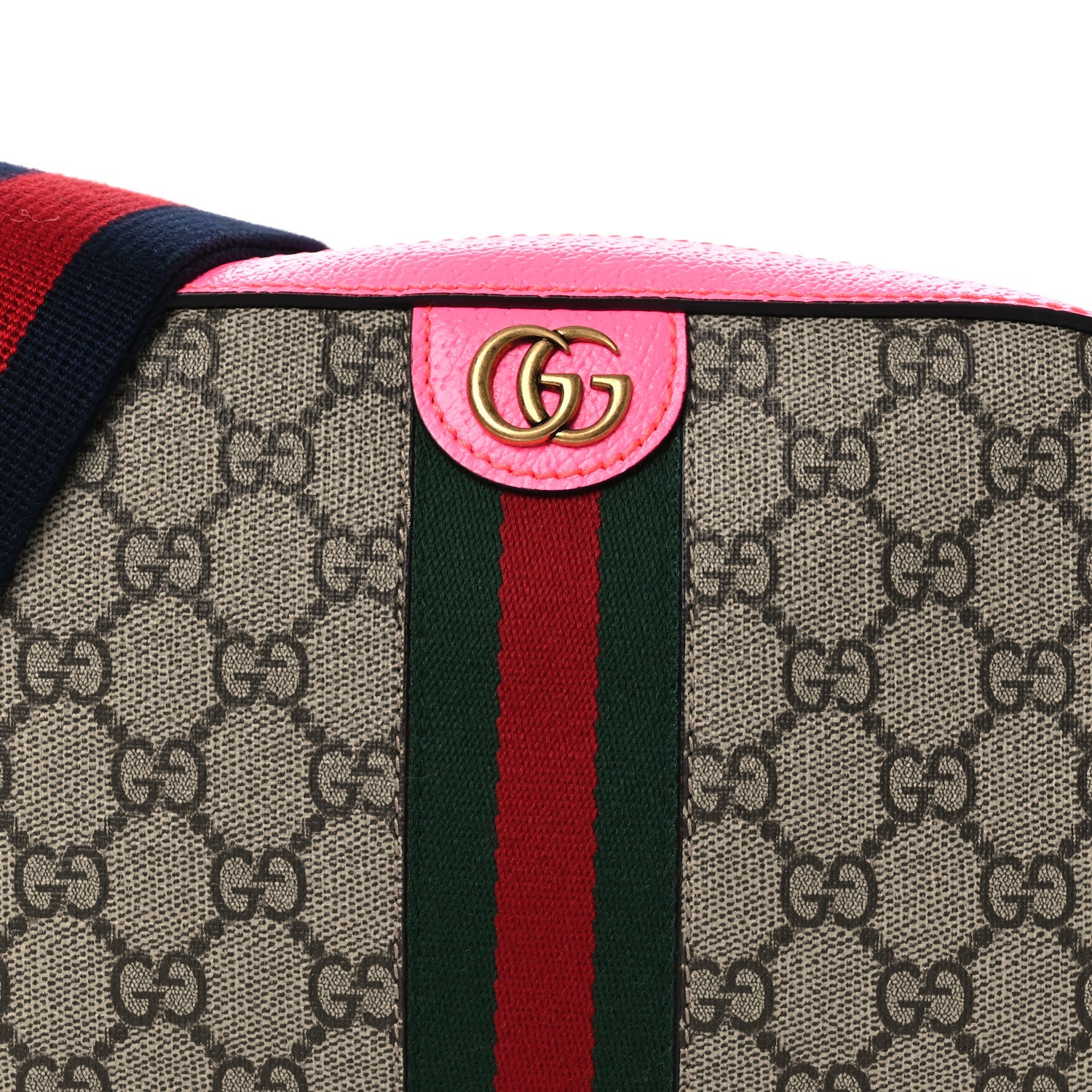 Gucci GG Supreme Monogram Textured Dollar Calfskin Web Ophidia Small Crossbody Bag Beige Ebony Fuchsia 8 of 10