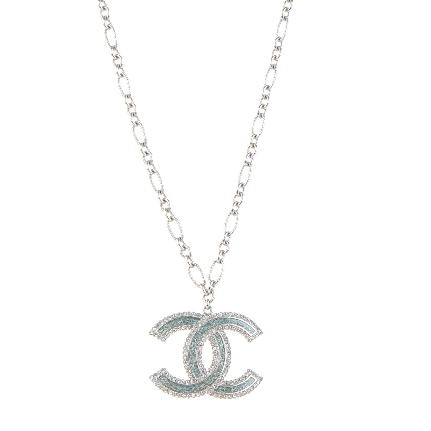 Crystal Glass CC Pendant Necklace Silver