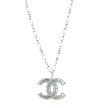 Chanel Crystal Glass CC Pendant Necklace Silver 1 of 5
