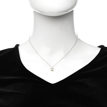 Tiffany 18K White Gold Diamond Akoya Pearl 7.5mm Signature Pendant Necklace 2 of 6