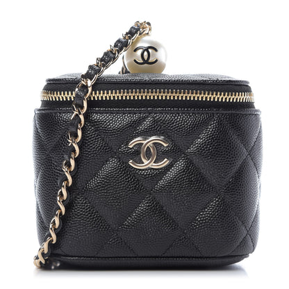 Chanel Caviar Quilted Mini Pearl On Top Vanity Case With Chain Black 1 of 9