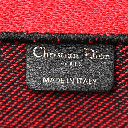 Christian Dior Canvas Embroidered Checkered Book Tote Black Red 6 of 13