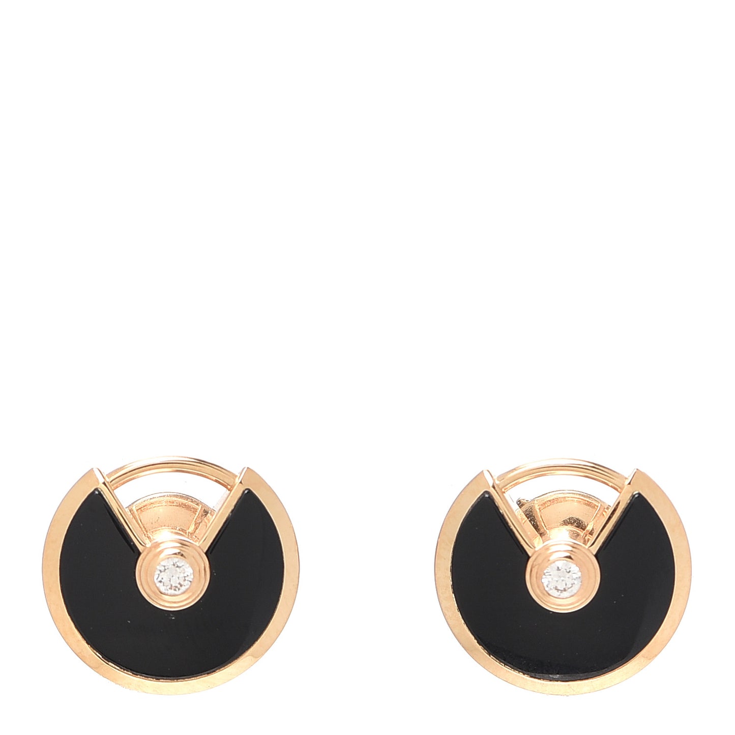 18K Pink Gold Diamond Black Onyx Amulette de Cartier Earrings