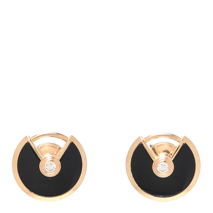 Cartier 18K Pink Gold Diamond Black Onyx Amulette de Cartier Earrings 1 of 4