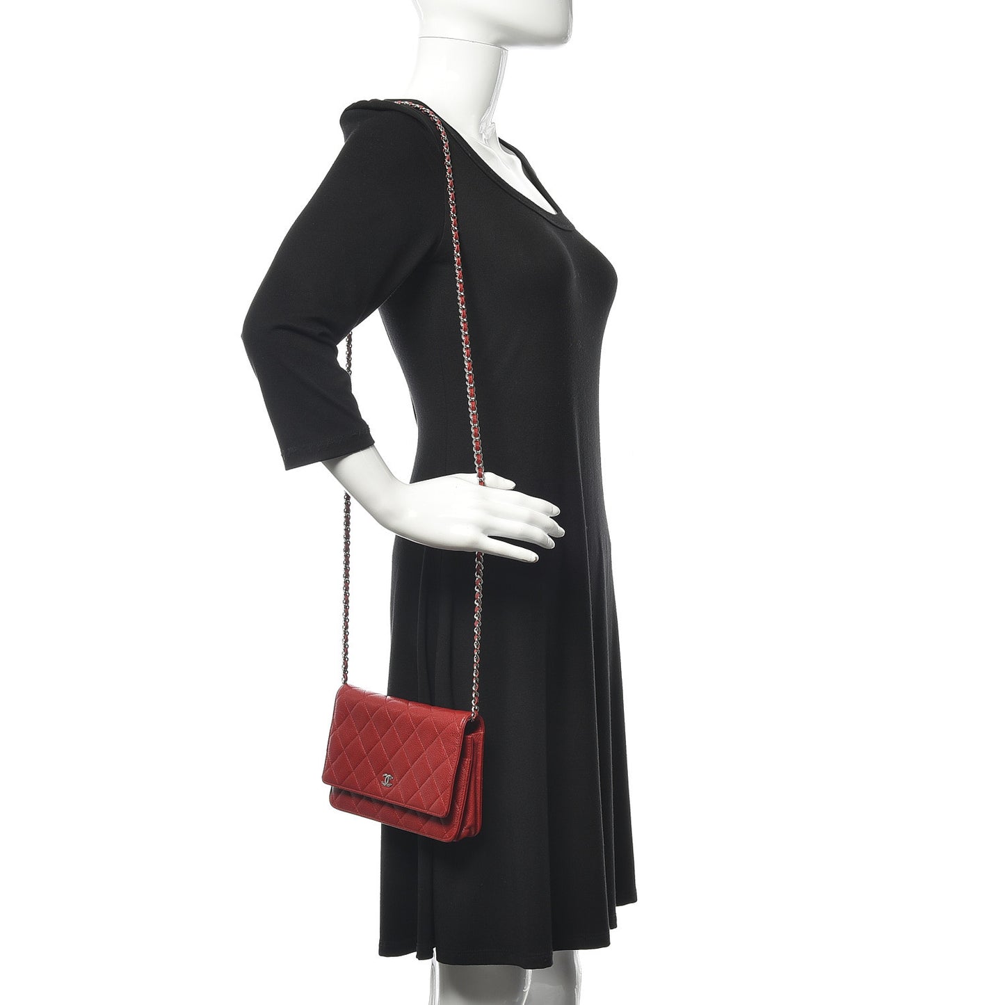 Caviar Quilted Wallet On Chain WOC Dark Red