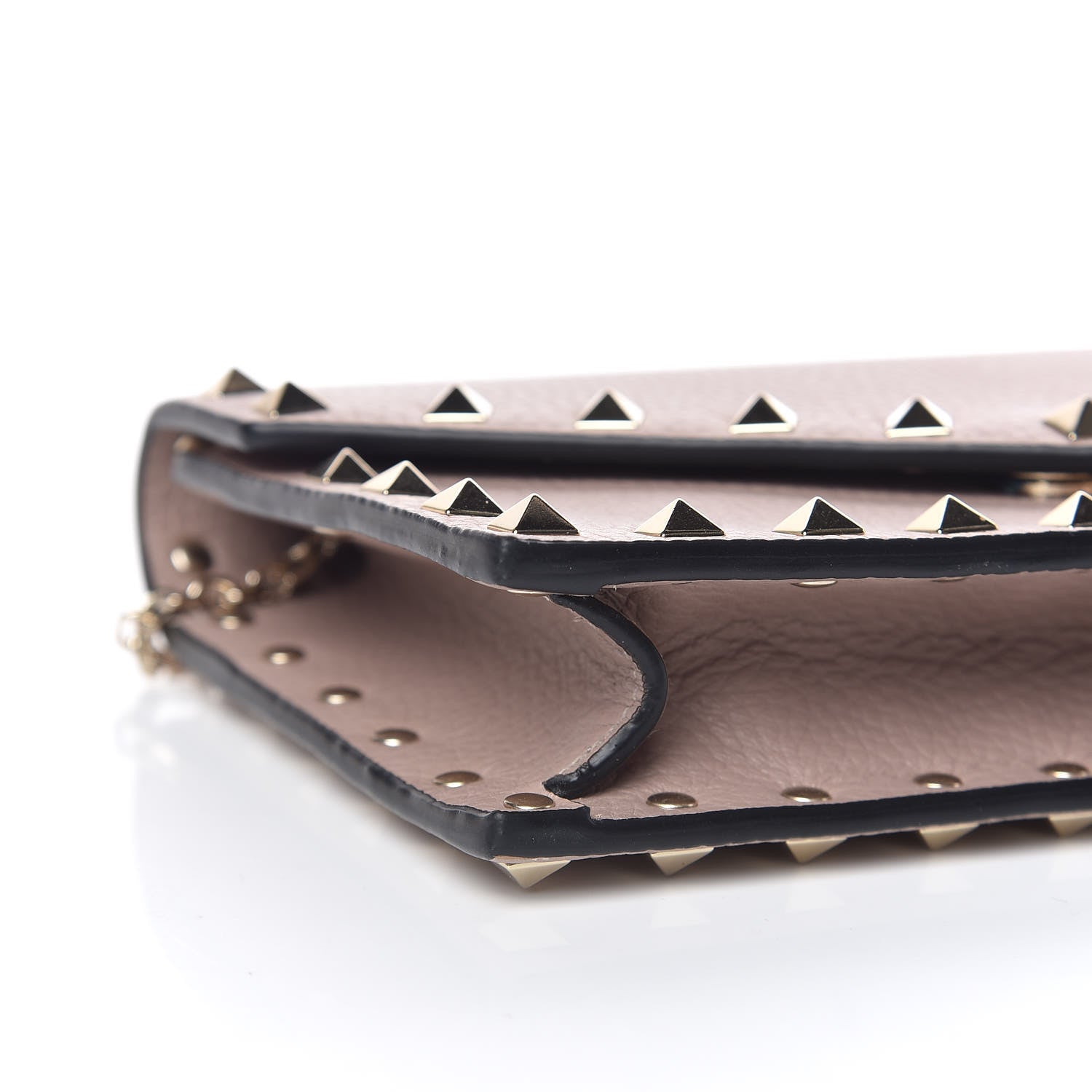 Valentino Garavani Pebbled Calfskin Rockstud Envelope Wallet on Chain Poudre 7 of 8