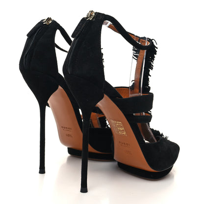 Gucci Suede Fringe Youma Platform Strap Sandals 40.5 Black 4 of 7