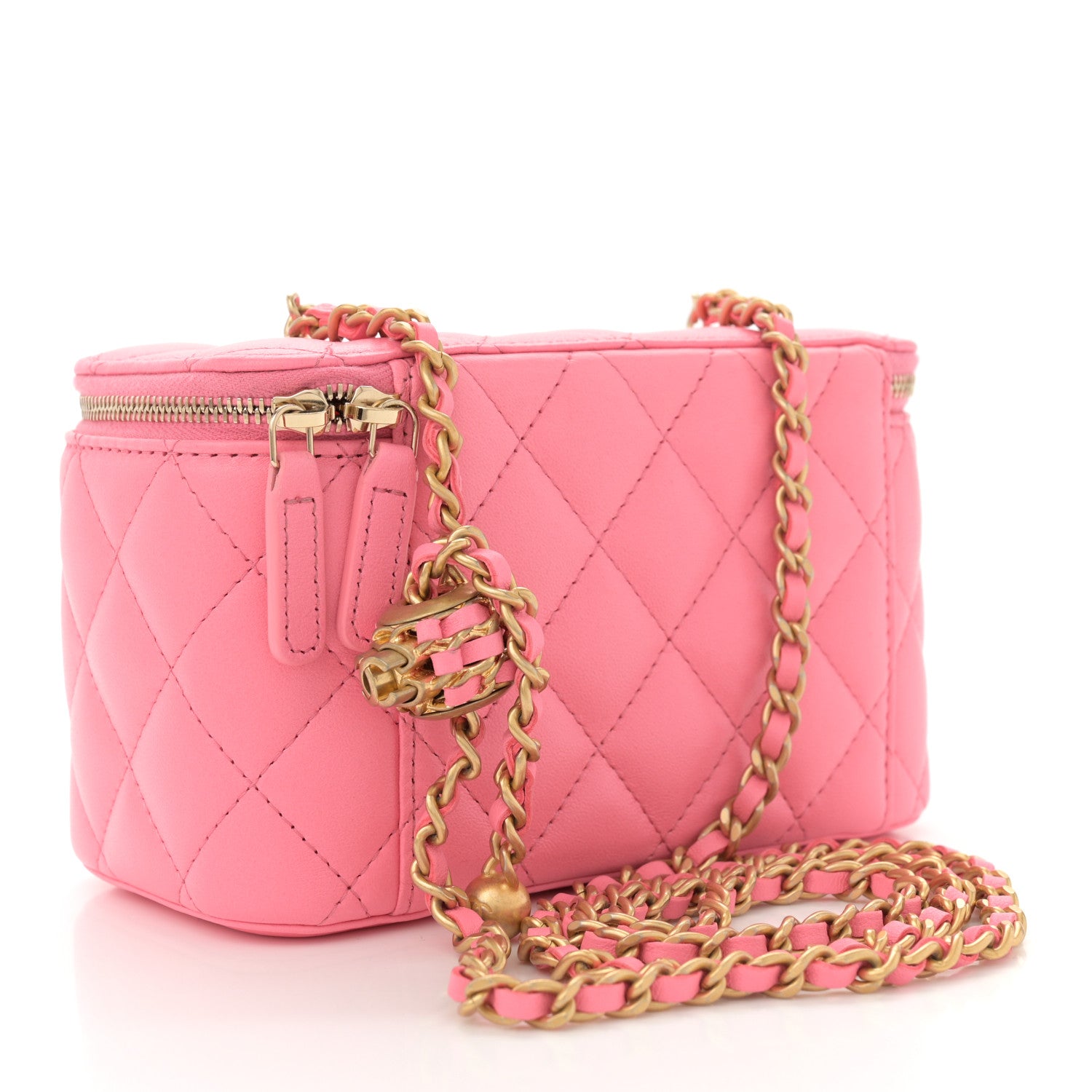 Chanel Lambskin Quilted Small Pearl Crush Vanity Case With Chain Pink 3 of 13