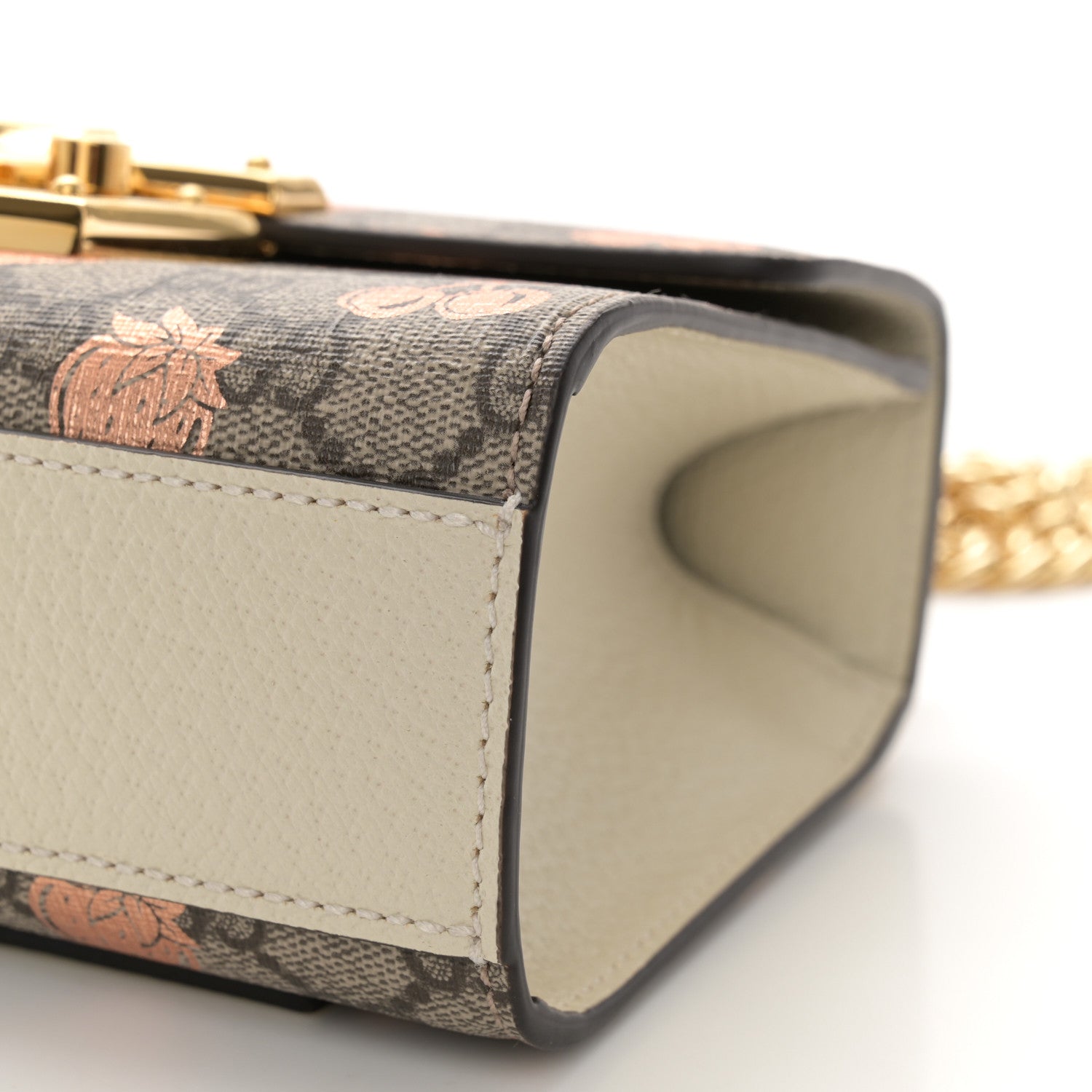 Gucci GG Supreme Monogram Berry Textured Dollar Calfskin Small Padlock Shoulder Bag Beige Ebony Light Copper Mystic White 10 of 11