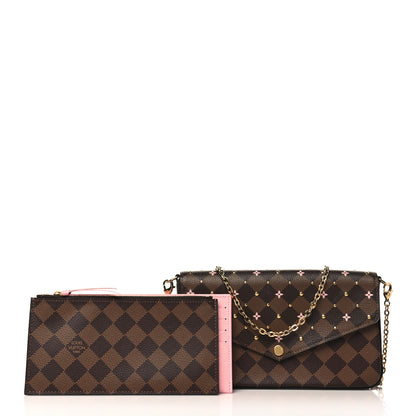 Louis Vuitton Damier Ebene Studded Pochette Felicie Chain Wallet 1 of 9