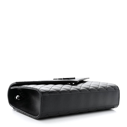Saint Laurent Grain De Poudre Textured Mixed Matelasse Triquilt Medium Monogram Monochrome Satchel Black 4 of 11