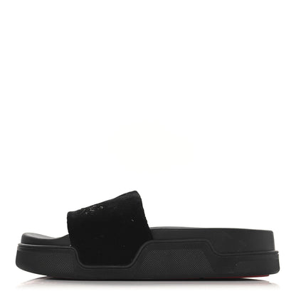 Christian Louboutin Suede Womens Navy Pool Donna Flat Slide Sandals 37.5 Black 1 of 8