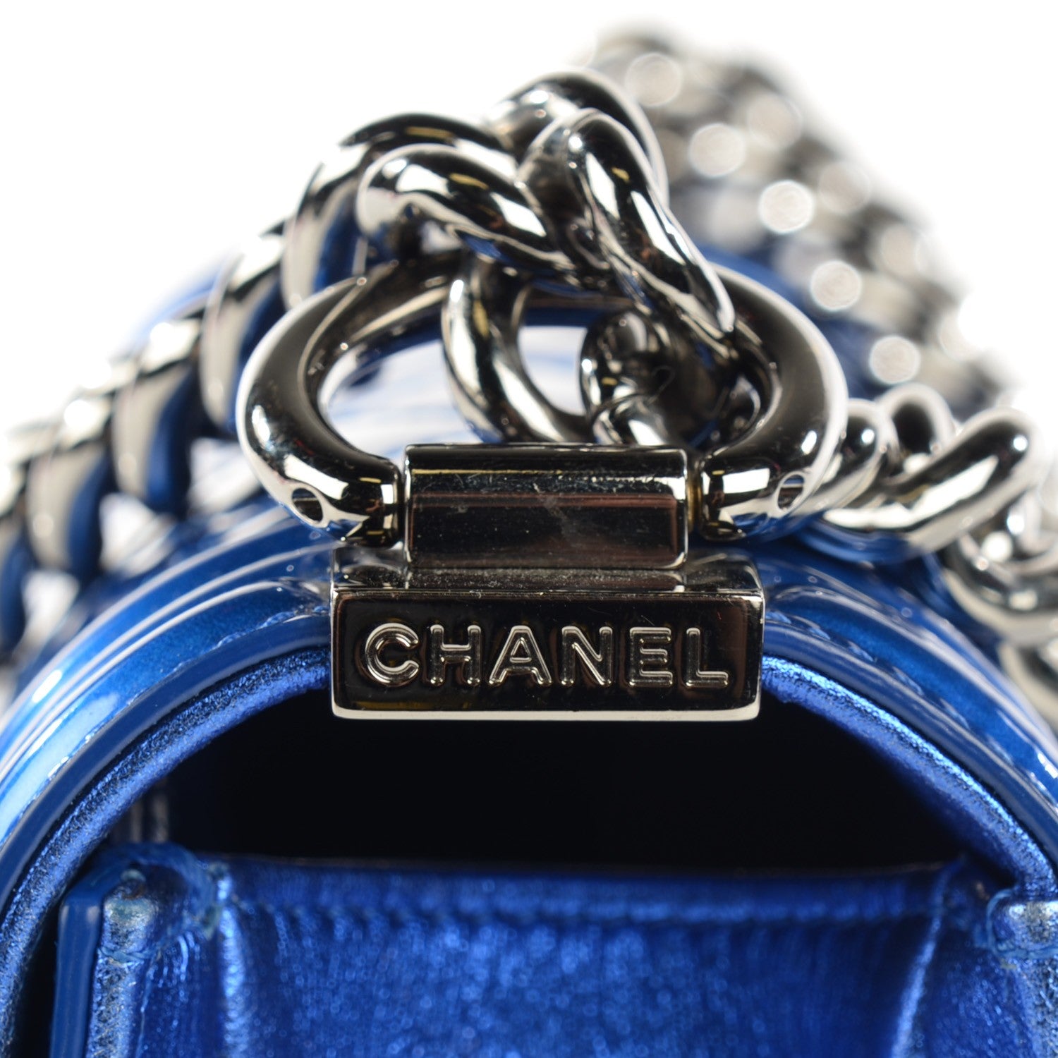 Chanel Metallic Patent Calfskin Quilted Small Boy Flap Blue 9 of 9