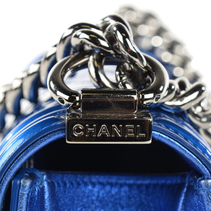 Chanel Metallic Patent Calfskin Quilted Small Boy Flap Blue 9 of 9