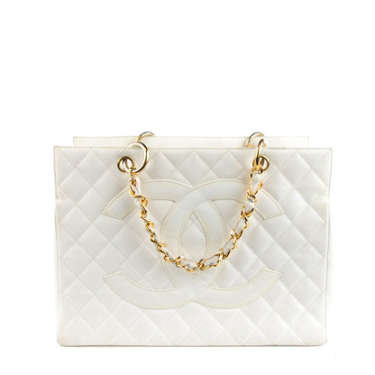 Chanel Caviar Quilted CC Tote White 1 of 11