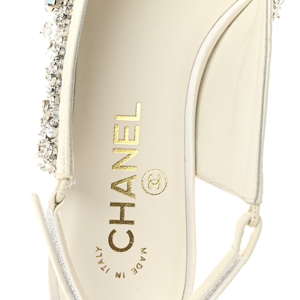 Chanel Satin Crystal Lambskin Grossgrain Bow CC Slingback Flats 38 White Black 8 of 9