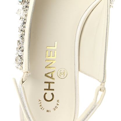 Chanel Satin Crystal Lambskin Grossgrain Bow CC Slingback Flats 38 White Black 8 of 9