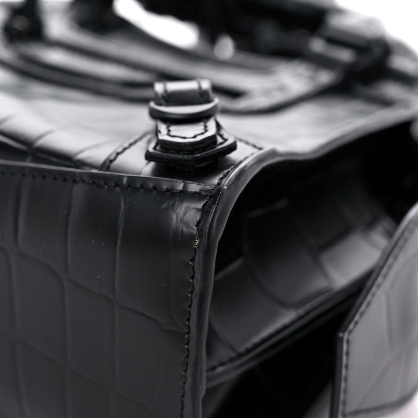 Semi Shiny Calfskin Crocodile Embossed Neo Classic Black Hardware Mini City Black