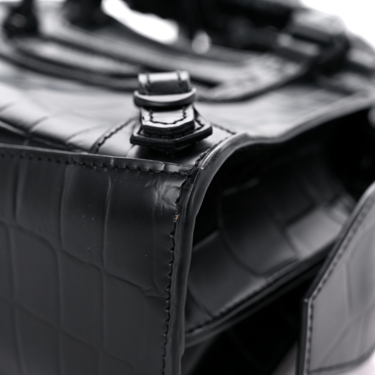 Balenciaga Semi Shiny Calfskin Crocodile Embossed Neo Classic Black Hardware Mini City Black 8 of 14