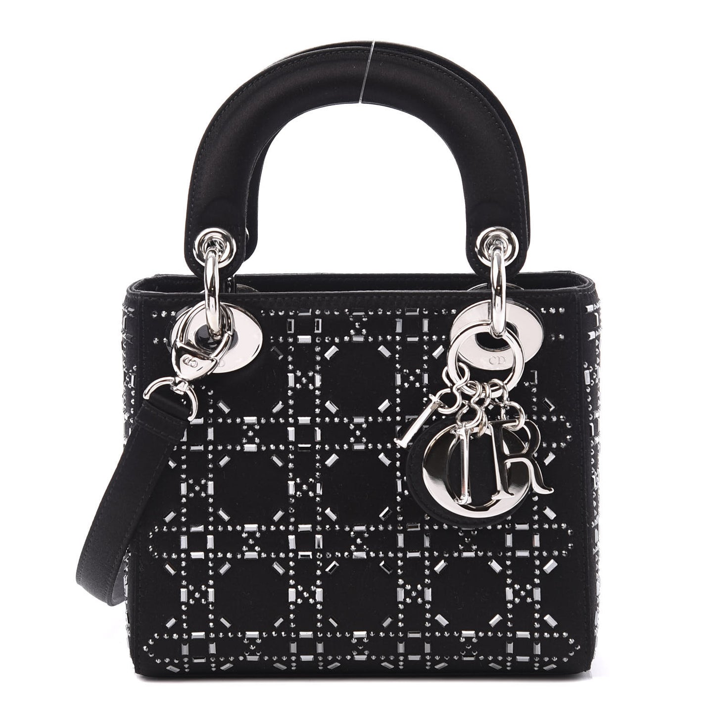 Satin Crystal Cannage Mini Lady Dior Black
