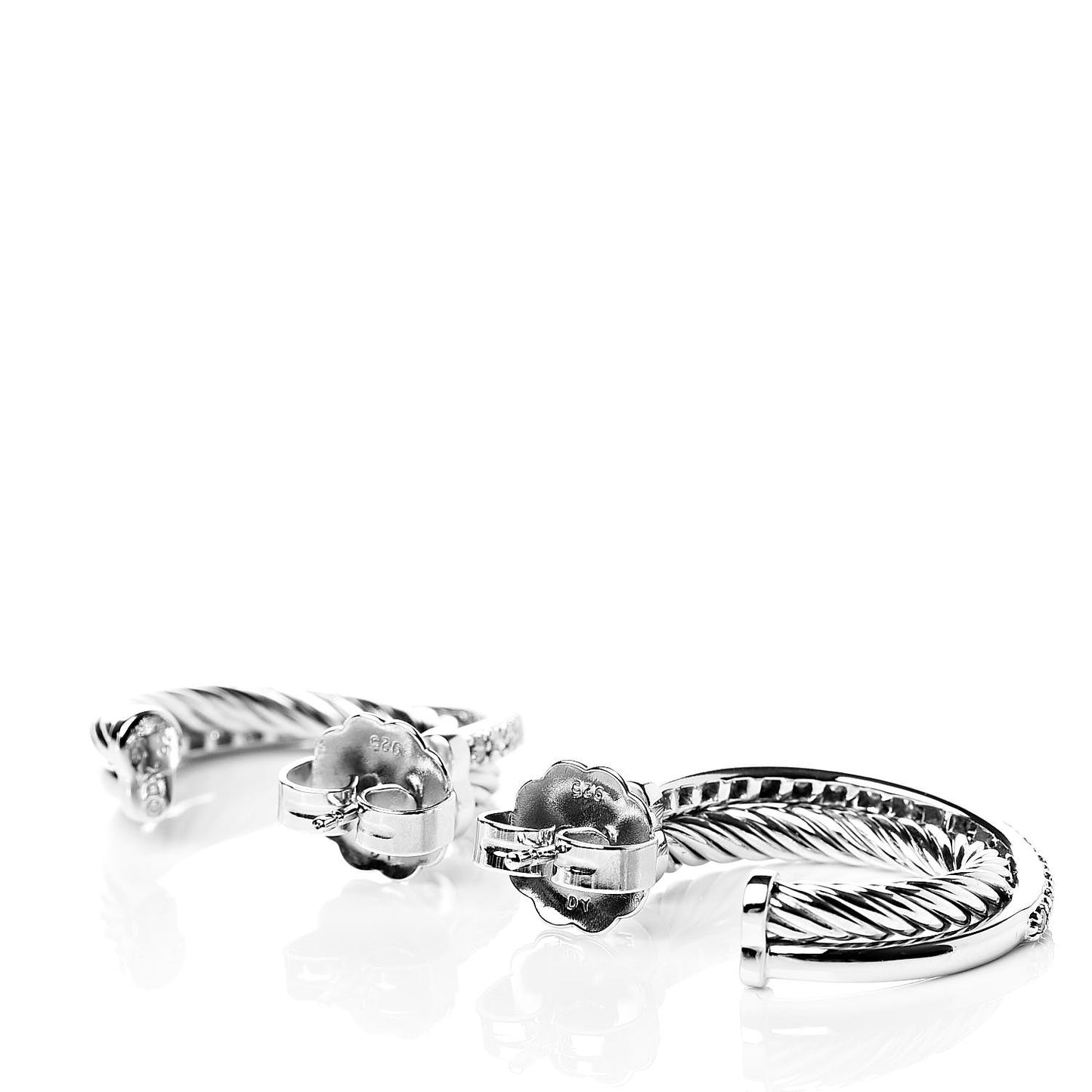 Sterling Silver 14K White Gold Diamond 23mm Crossover Hoop Earrings