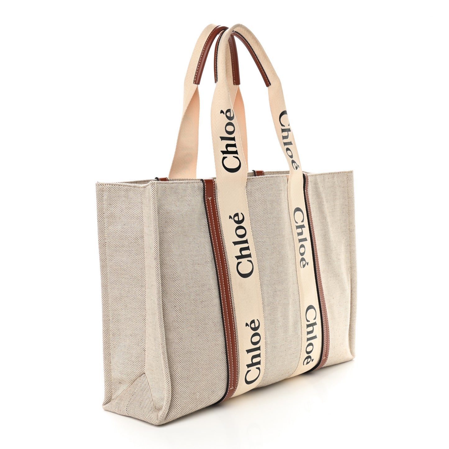 Cotton Calfskin Large Woody Ribbon Tote White Brown