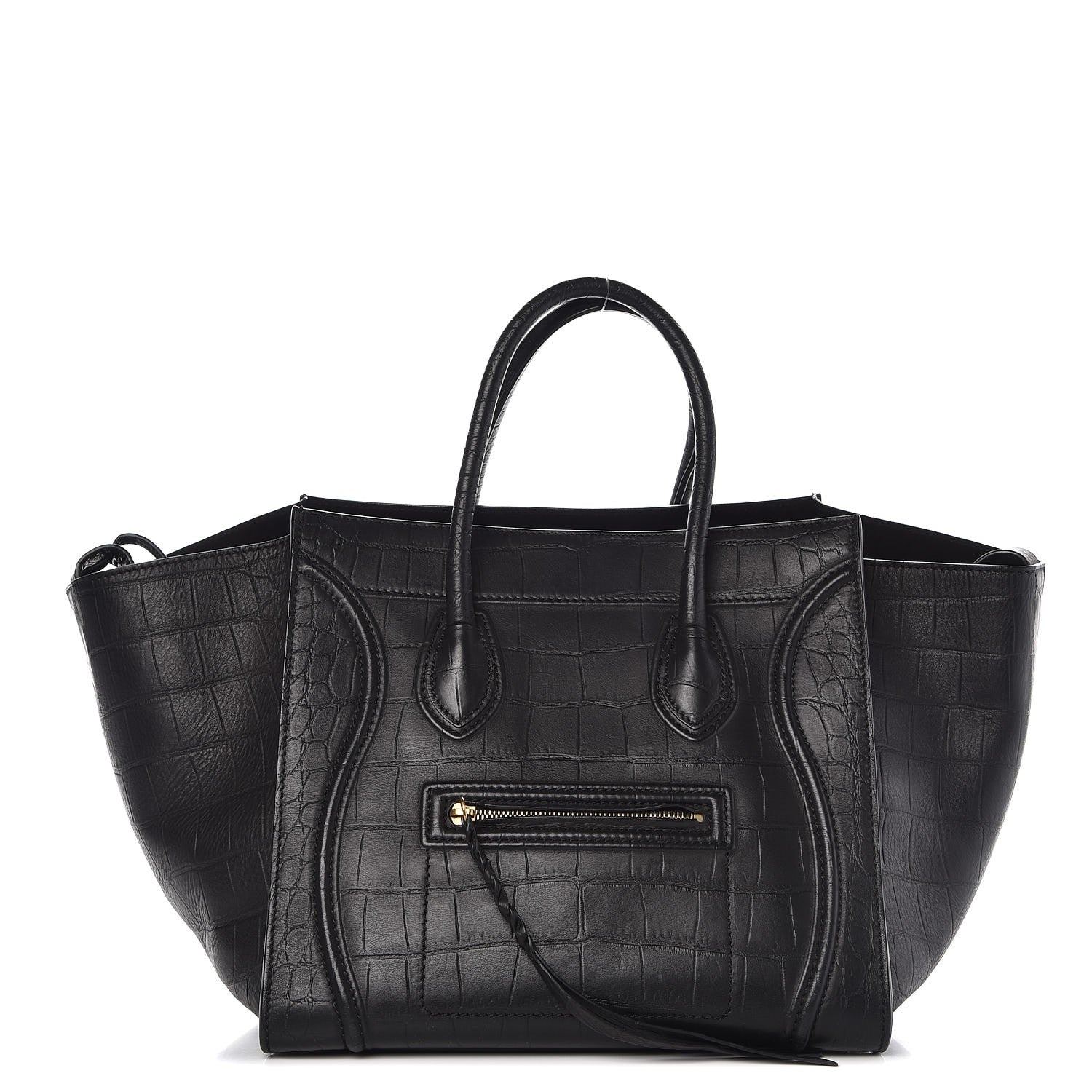 Celine Crocodile Embossed Calfskin Medium Phantom Luggage Black 1 of 10